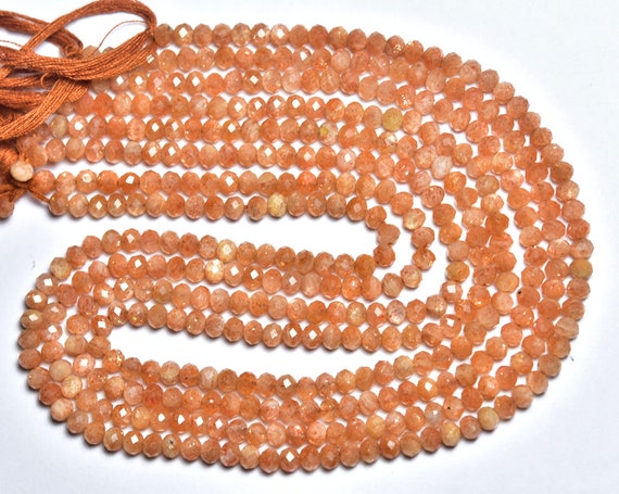 13 Inches - Natural Super Quality Beautiful Micro Cut Faceted Sunstone Rondelle - Size Is 4mm #397