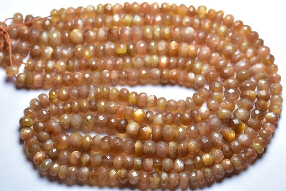 16 Inches - Beautiful Natural Faceted Africa Sunstone Rondelle - Size Is 6 Mm #1960