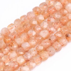 2x2mm Orange Sunstone Beads Faceted Cube Grade A Genuine Natural Gemstone Half Strand Loose Beads 15.5" Bulk Lot Options (117037-299)