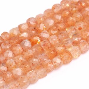 2x2mm Orange Sunstone Beads Faceted Cube Grade Aa Genuine Natural Gemstone Half Strand Loose Beads 15.5" Bulk Lot Options (117027-303)