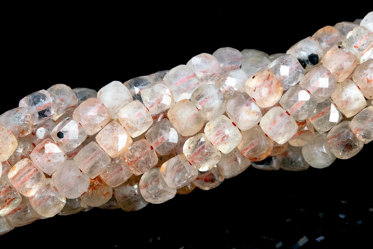 3-4mm Transparent Multicolor Sunstone Beads India Grade A Genuine Natural Faceted Cube Loose Beads 15"/7.5" Bulk Lot Options (113287)
