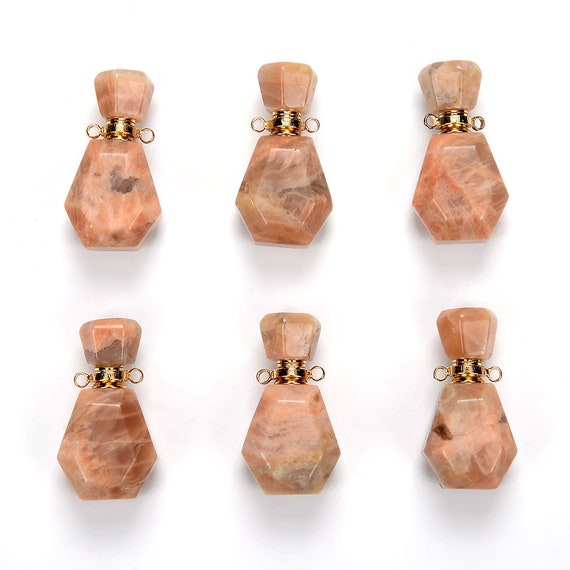 35x18x13mm Natural Sunstone Gemstone Perfume Bottle Pendant Faceted, Essential Oil Bottle Beads 1 Bead (80017223-p70)