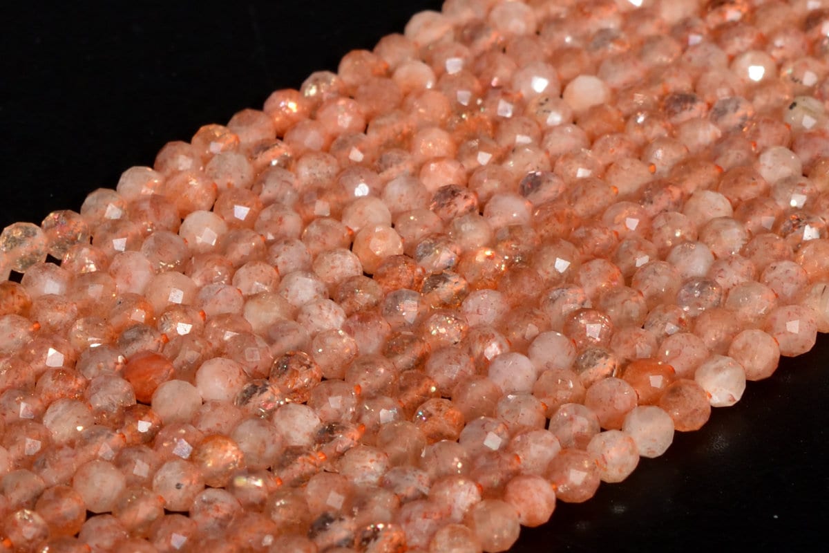 3mm Sunstone Beads Indian Grade Aaa Genuine Natural Gemstone Full Strand Faceted Round Loose Beads 15" Bulk Lot Options (107721-2514)