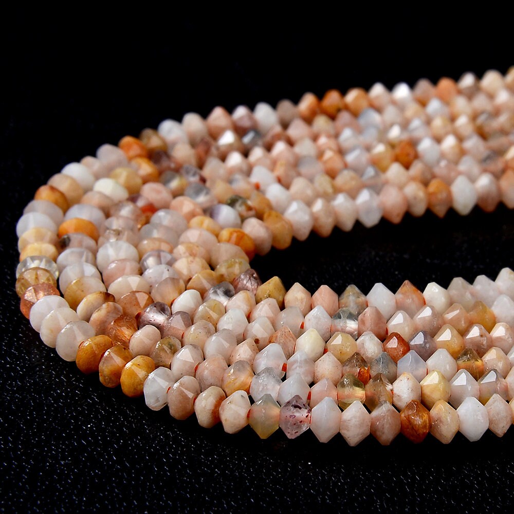3x2mm Natural Sunstone Gemstone Grade A Bicone Faceted Rondelle Saucer Loose Beads 15 Inch Full Strand (80015381-p46)