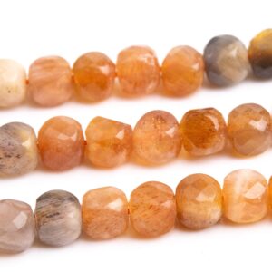 4 Mm Orange Sunstone Beads Grade A Genuine Natural Gemstone Faceted Cube Loose Beads 15.5" / 7.5" Bulk Lot Options (113241)