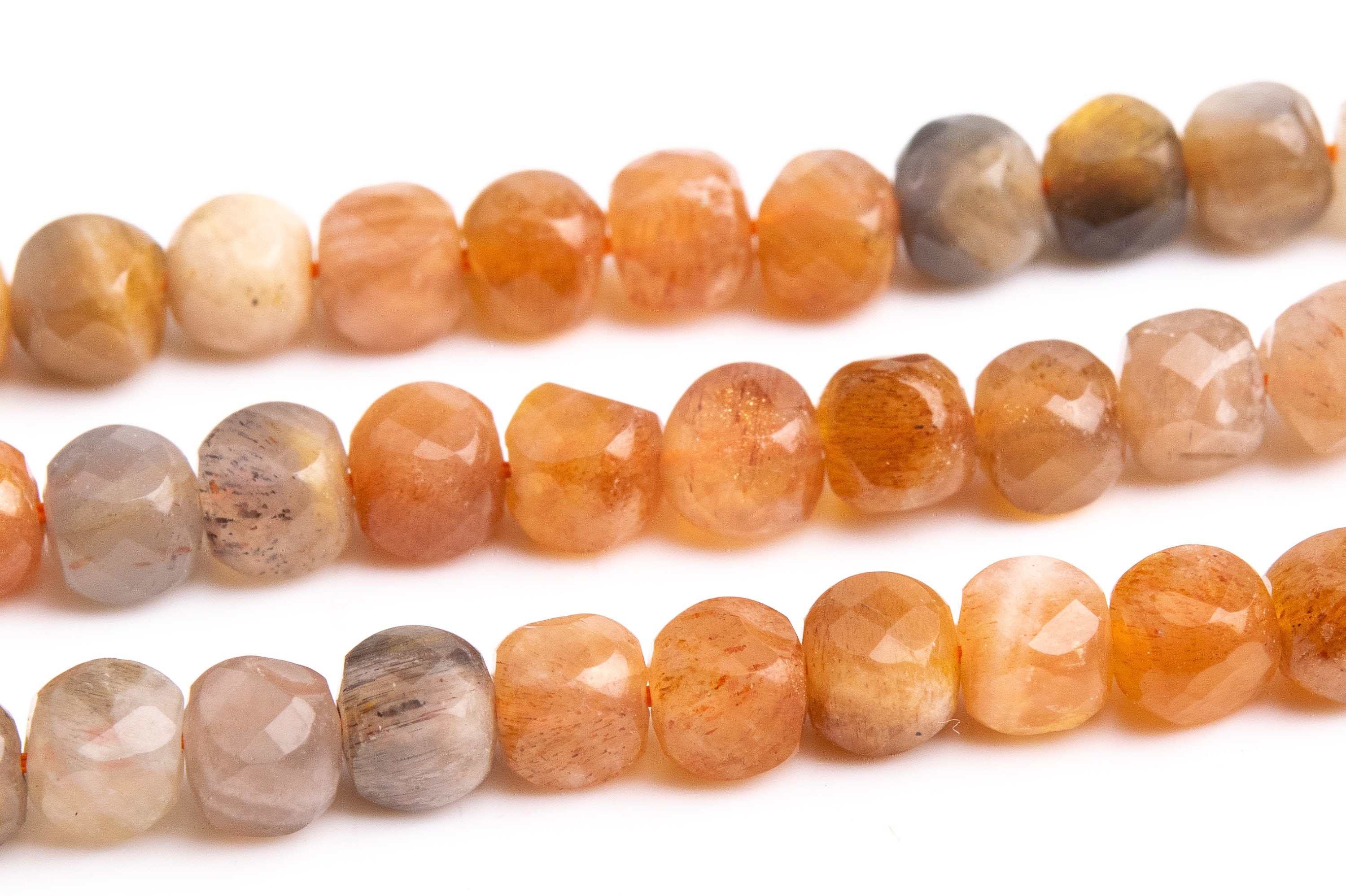 4 Mm Orange Sunstone Beads Grade A Genuine Natural Gemstone Faceted Cube Loose Beads 15.5" / 7.5" Bulk Lot Options (113241)