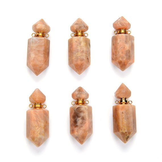 41x15mm Natural Sunstone Gemstone Perfume Bottle Pendant Faceted Point, Essential Oil Bottle Beads 1 Bead (80017242-p71)