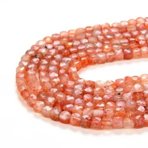 4mm Golden Sunstone Gemstone Grade Aaa Micro Faceted Square Cube Loose Beads Bulk Lot 1,2,6,12 And 50 (p3)