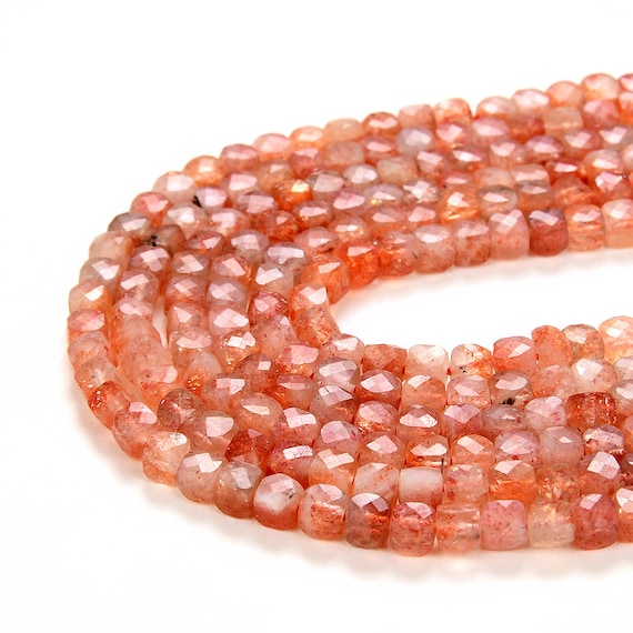 4mm Golden Sunstone Gemstone Grade Aaa Micro Faceted Square Cube Loose Beads Bulk Lot 1,2,6,12 And 50 (p3)