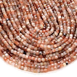 4mm Natural Sunstone Gemstone Grade Aa Micro Faceted Diamond Cut Cube Loose Beads Bulk Lot 1,2,6,12 And 50 (p40)