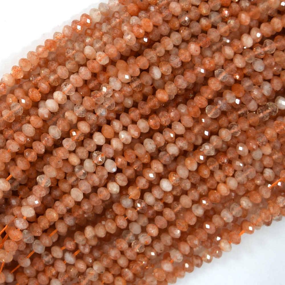 4mm Natural Faceted Gold Orange Sunstone Rondelle Button Beads 15.5" Strand