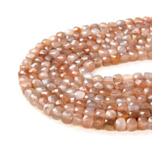 5mm Sunstone Gemstone Grade Aa Micro Faceted Square Cube Loose Beads (p3)