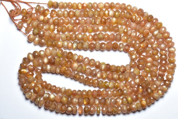 8 Inches - Beautiful Natural Faceted Sunstone Rondelle - Size Is 5.5-6 Mm #1609 8 Inches - Beautiful Natural Faceted Sunstone Rondelle - Size Is 5.5-6 Mm #1609