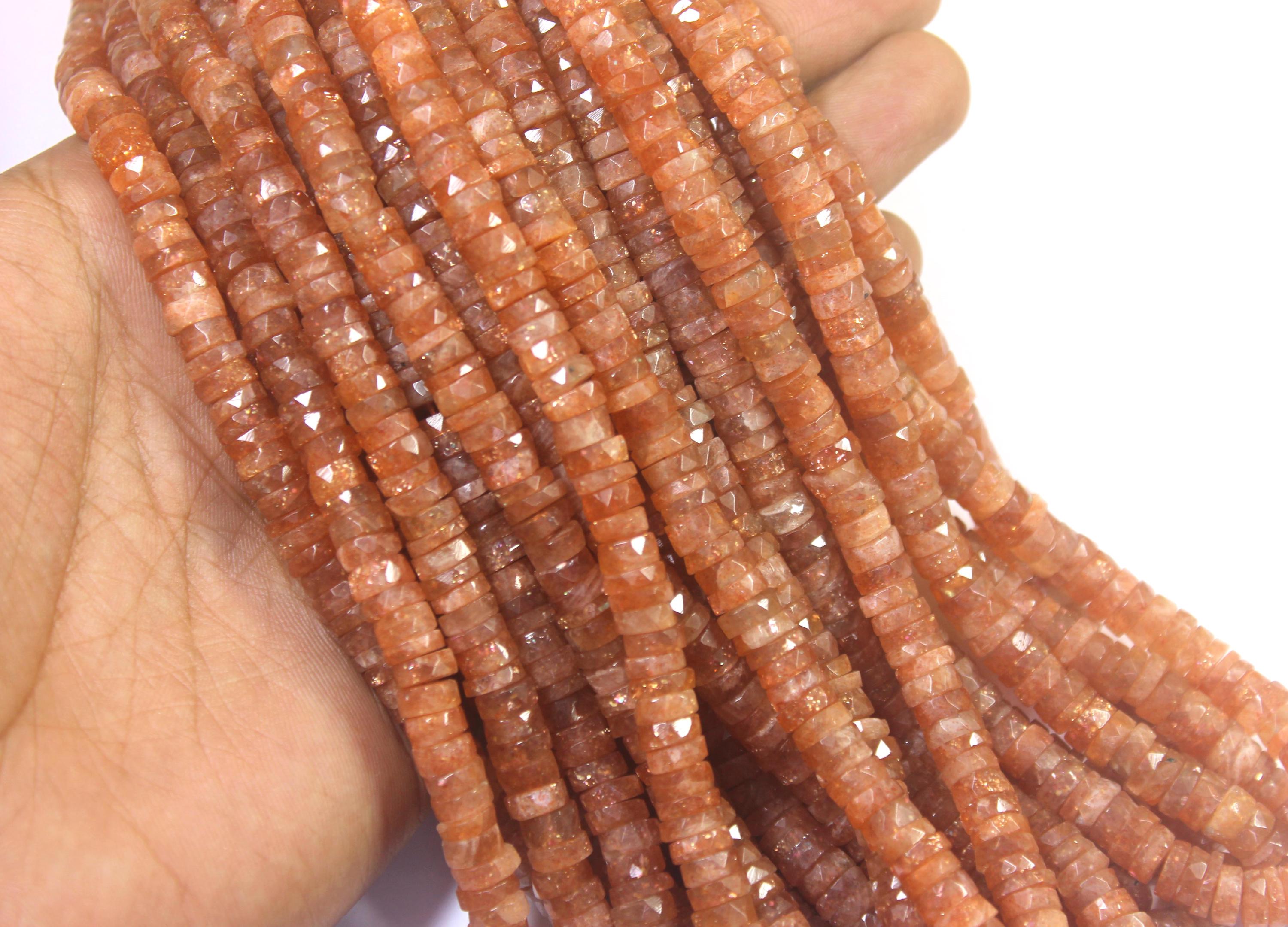Faceted Sunstone Beads: 6-7mm Tyre Shape, 16" Strand
