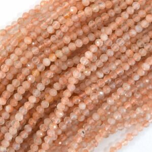 Natural Faceted Orange Gold Sunstone Round Beads 15.5" Strand 3mm 4mm
