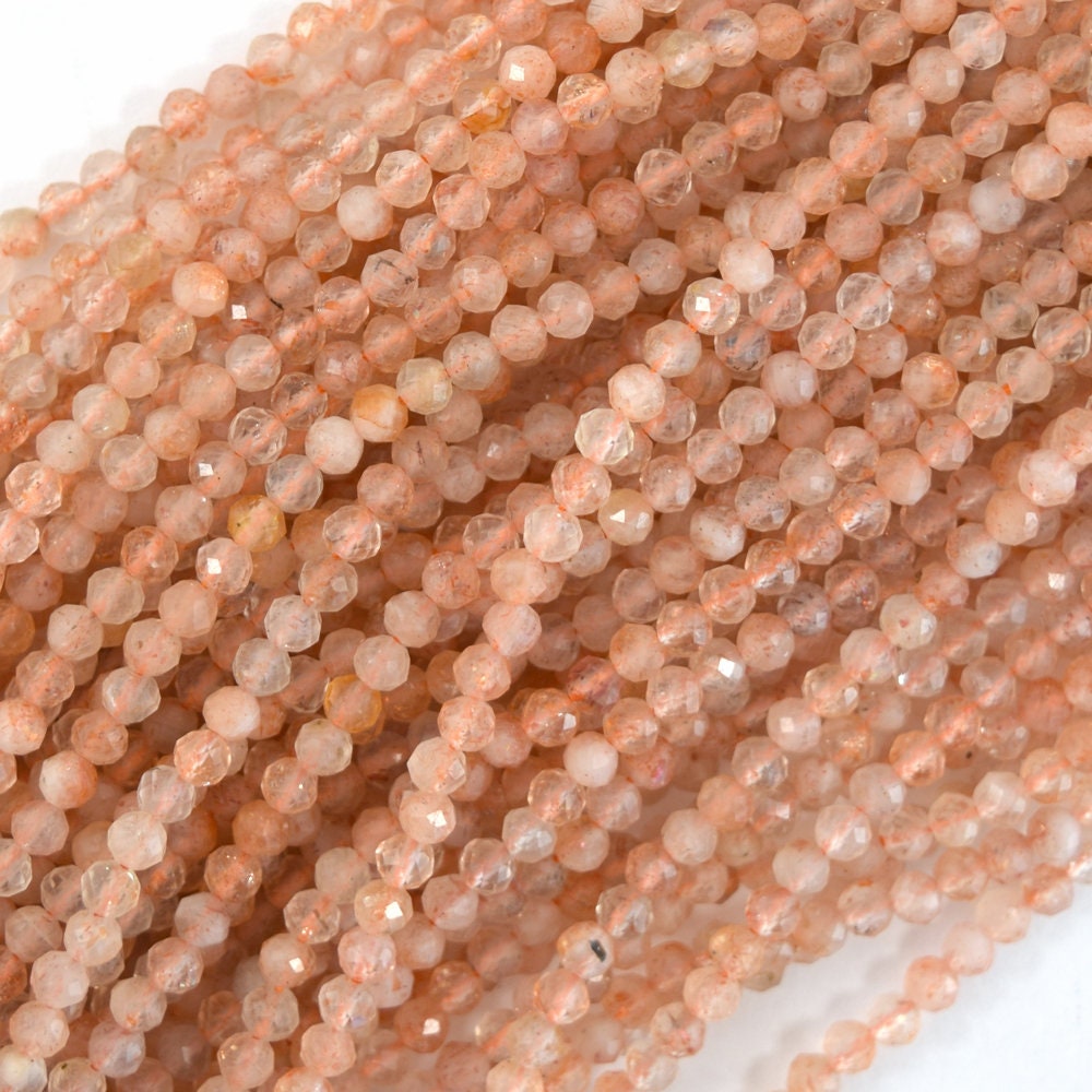 Natural Faceted Orange Gold Sunstone Round Beads 15.5" Strand 3mm 4mm Natural Faceted Orange Gold Sunstone Round Beads 15.5" Strand 3mm 4mm
