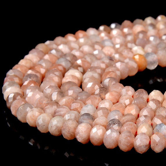 Natural Peach Sunstone Gemstone Grade A Micro Faceted Rondelle 4x3mm 5x3mm Loose Beads Bulk Lot 1,2,6,12 And 50 (p88)