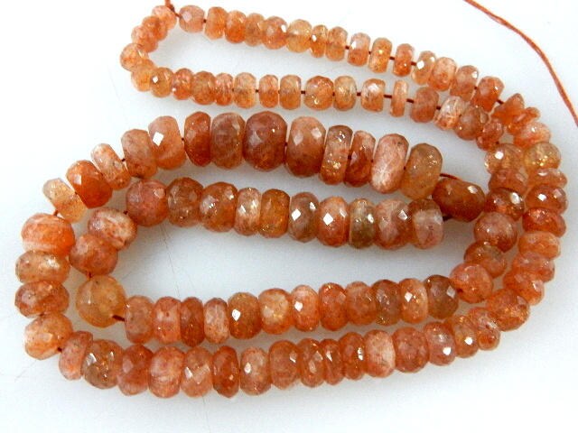 Aaa Natural Sunstone Faceted Rondelle Beads, Peach Orange Gemstone Strand