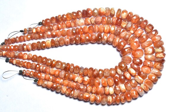Shimmer Sunstone Rondelle Beads - 8 Inches - Natural Beautiful Faceted Sunstone Rondelle Strand - Size Is 4.5 -8 Mm #695