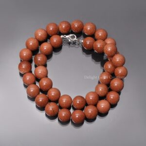 12mm Sunstone Bead Necklace for Men & Women, Smooth Round Beads Necklace, Bold Sunstone Gemstone Necklace,  925 Silver Clasp, Gift Idea
