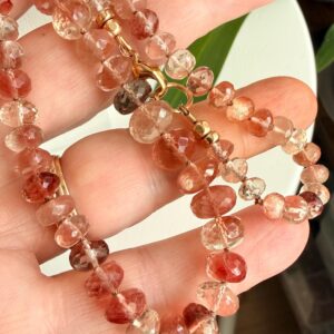 Aaa Oregon Sunstone Necklace, Genuine Gemstone Necklace, Silk Knotted Oregon Sunstone Necklace