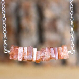 Sunstone Bar Necklace - Sunstone Stone Necklace - Sunstone Jewelry - Crystal Necklace For Her - Wife Gift For Her