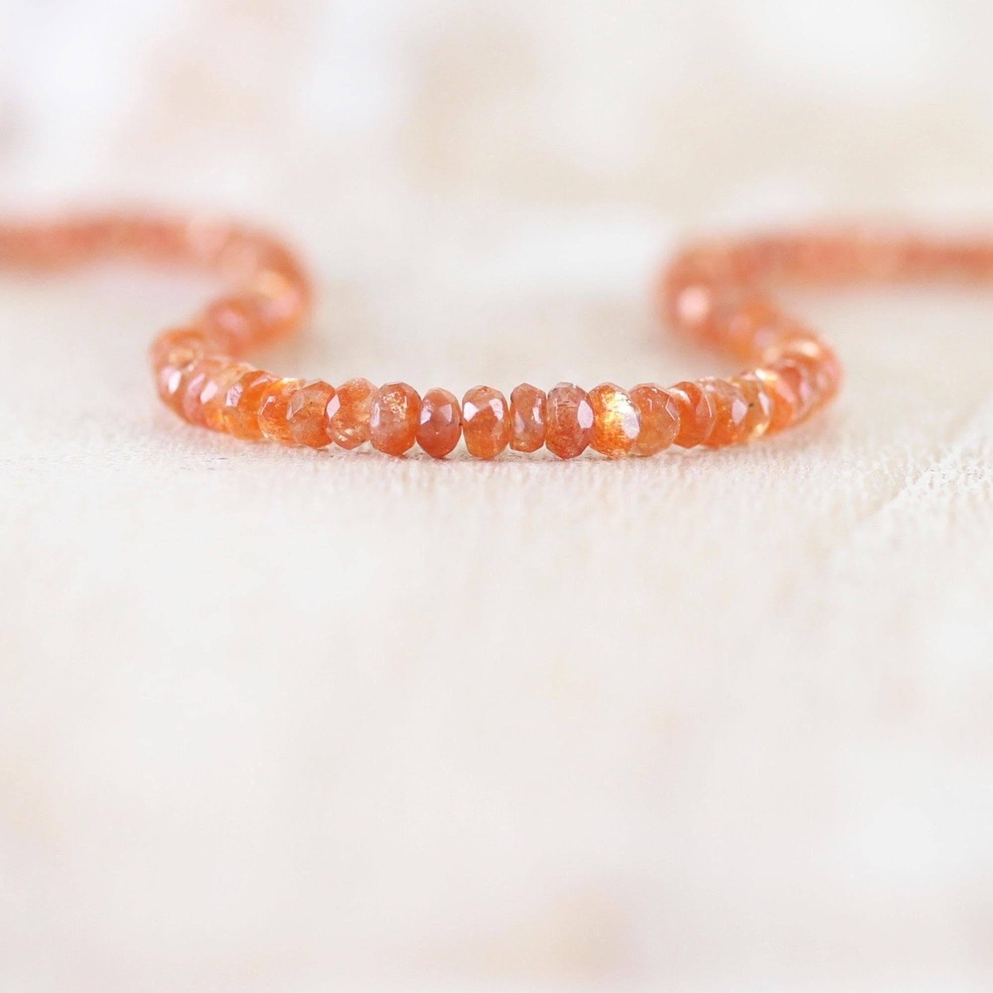 Sunstone Beaded Necklace In Sterling Silver, Gold Or Rose Gold Filled, Dainty Gemstone Choker, Long Delicate Layering Necklace For Women