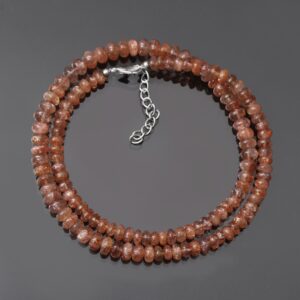 Sunstone Beaded Necklace, Orange Rondelle Gemstone, 18 Inch