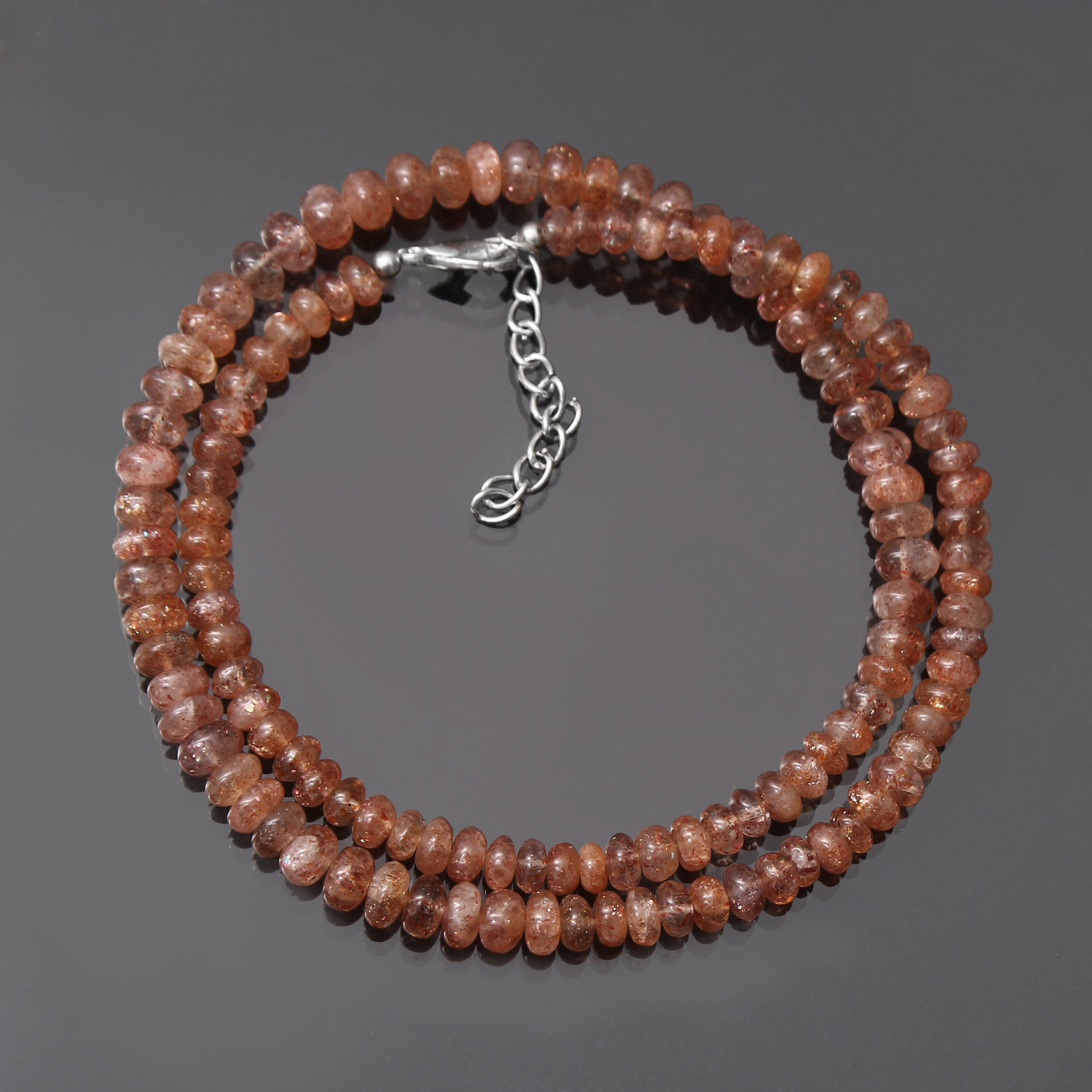 Sunstone Beaded Necklace, Orange Rondelle Gemstone, 18 Inch Sunstone Beaded Necklace, Orange Rondelle Gemstone, 18 Inch