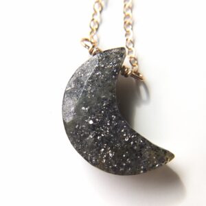 Black Sunstone Crescent Moon Necklace: Witchy Crystal Jewelry