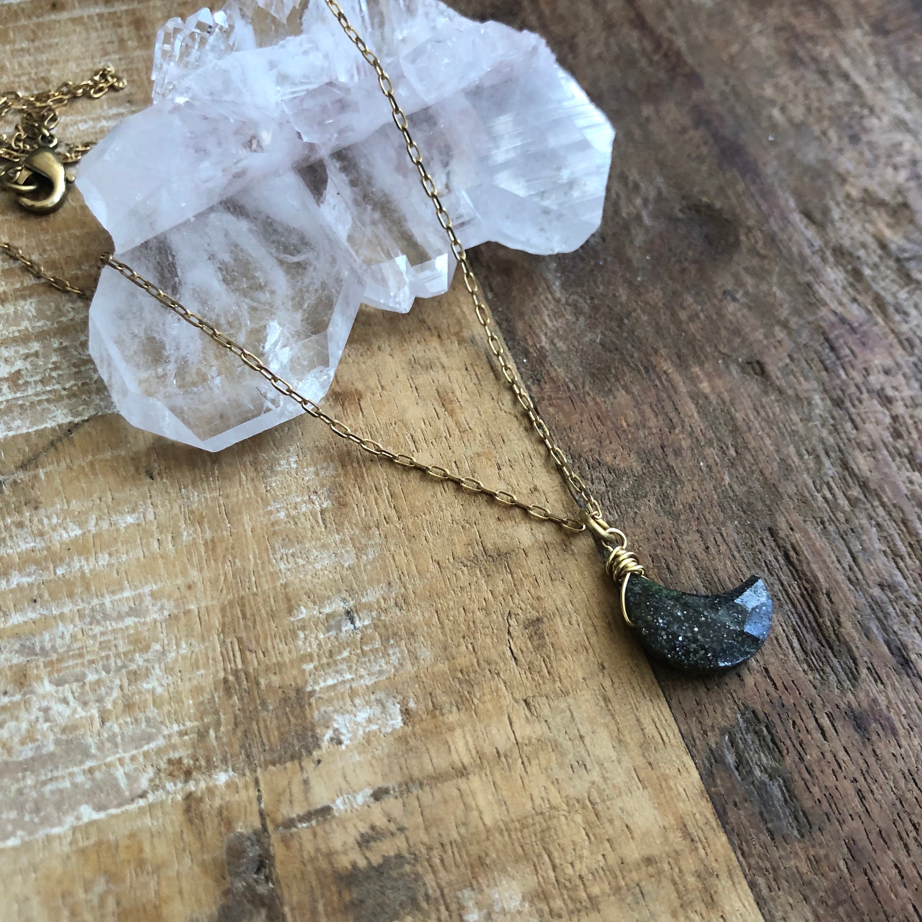 Black Sunstone Moon And Brass Layering Necklace