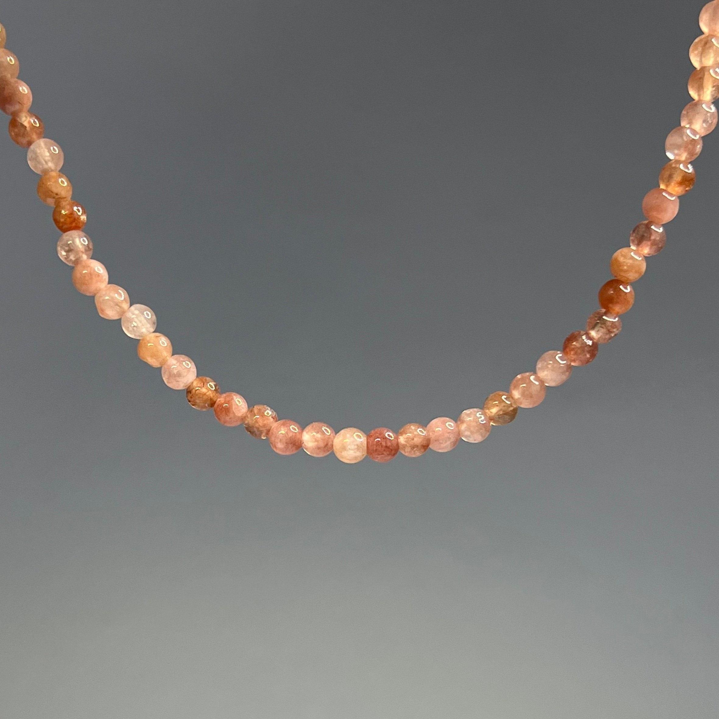 Sunstone Crystal Choker: Sterling Silver Beaded Necklace, Adjustable Length