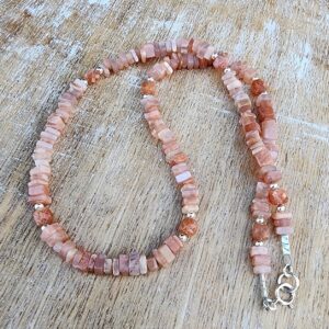 Sunstone Gemstone Choker Necklace Sterling Silver, 16 Inch Necklace, Light Orange Color Necklace, Square Gemstone Necklace, Sunstone Jewelry