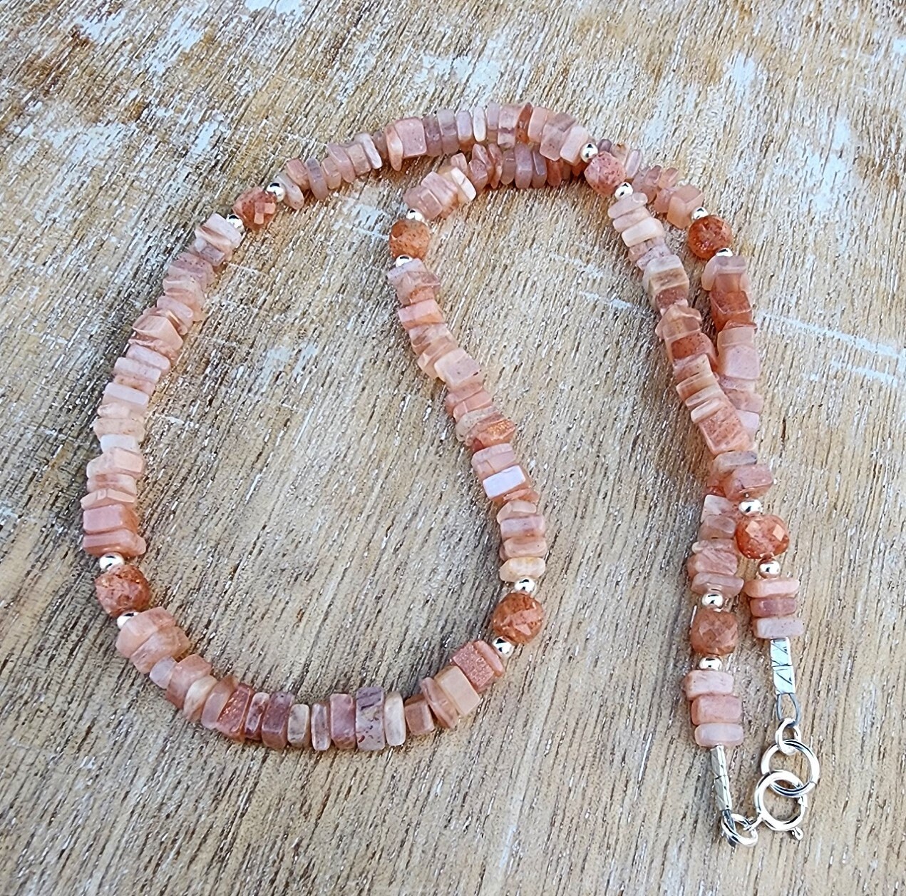 Sunstone Gemstone Choker Necklace Sterling Silver, 16 Inch Necklace, Light Orange Color Necklace, Square Gemstone Necklace, Sunstone Jewelry
