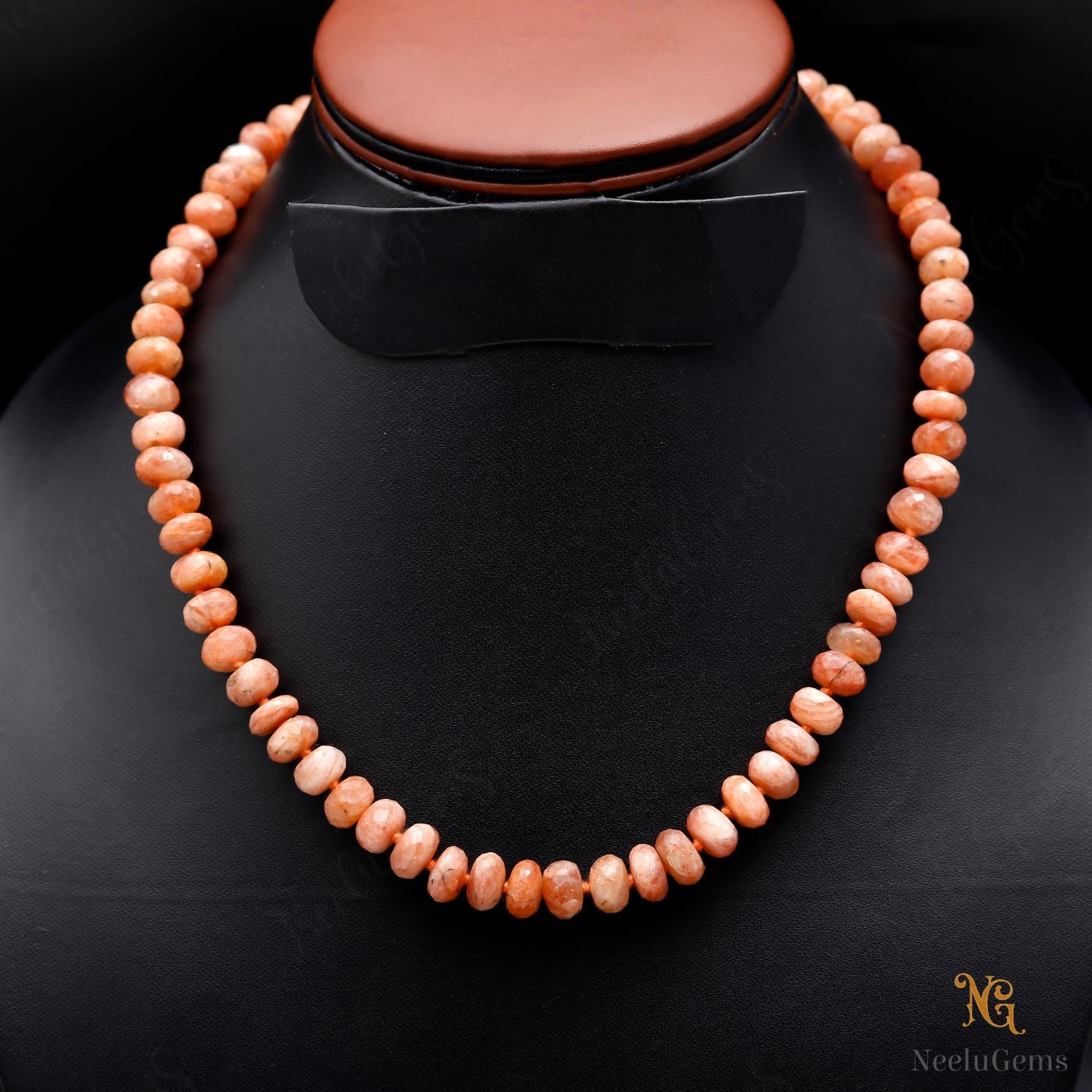 Golden Sunstone Necklace, Hand Knotted Natural Gemstone Jewelry, Sparkly Orange Sun Stone Silk Choker, Solar Plexus Chakra Gift