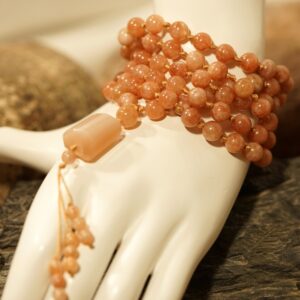 Sunstone Hand-knotted Mala (108 And Guru), Necklace With 8-mm Beads And A Beaded Tassel 1408