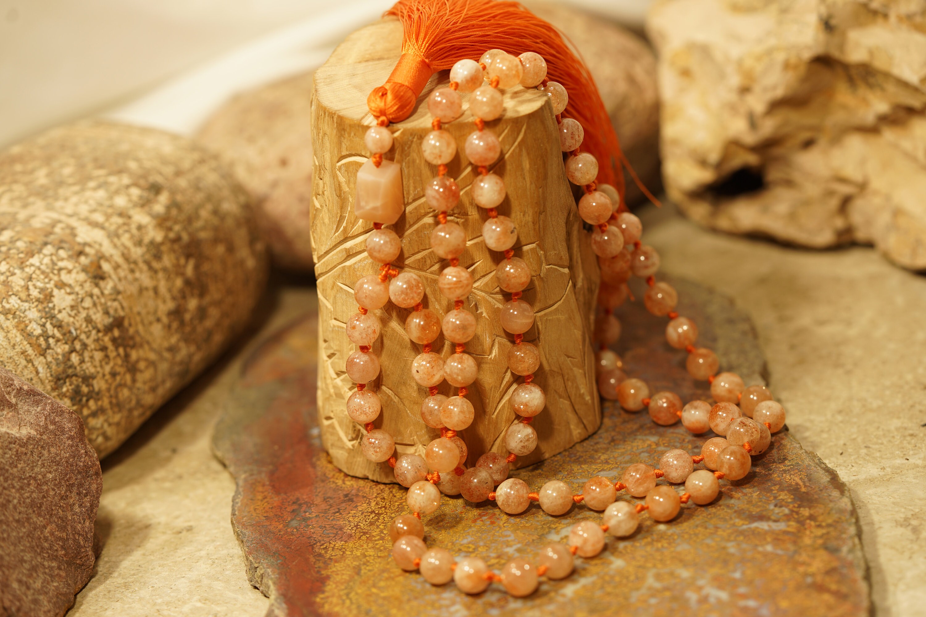 Sunstone Mala • Sunstone Necklace • 8mm • Sunstone Prayer Beads • 72+1 • 81+1 • 108+1 • Sunstone Aaa Beads • Knotted Mala • 1399