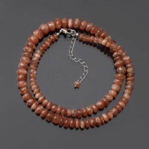 Orange Sunstone Beaded Necklace - Rondelle Beads, 18 Inch