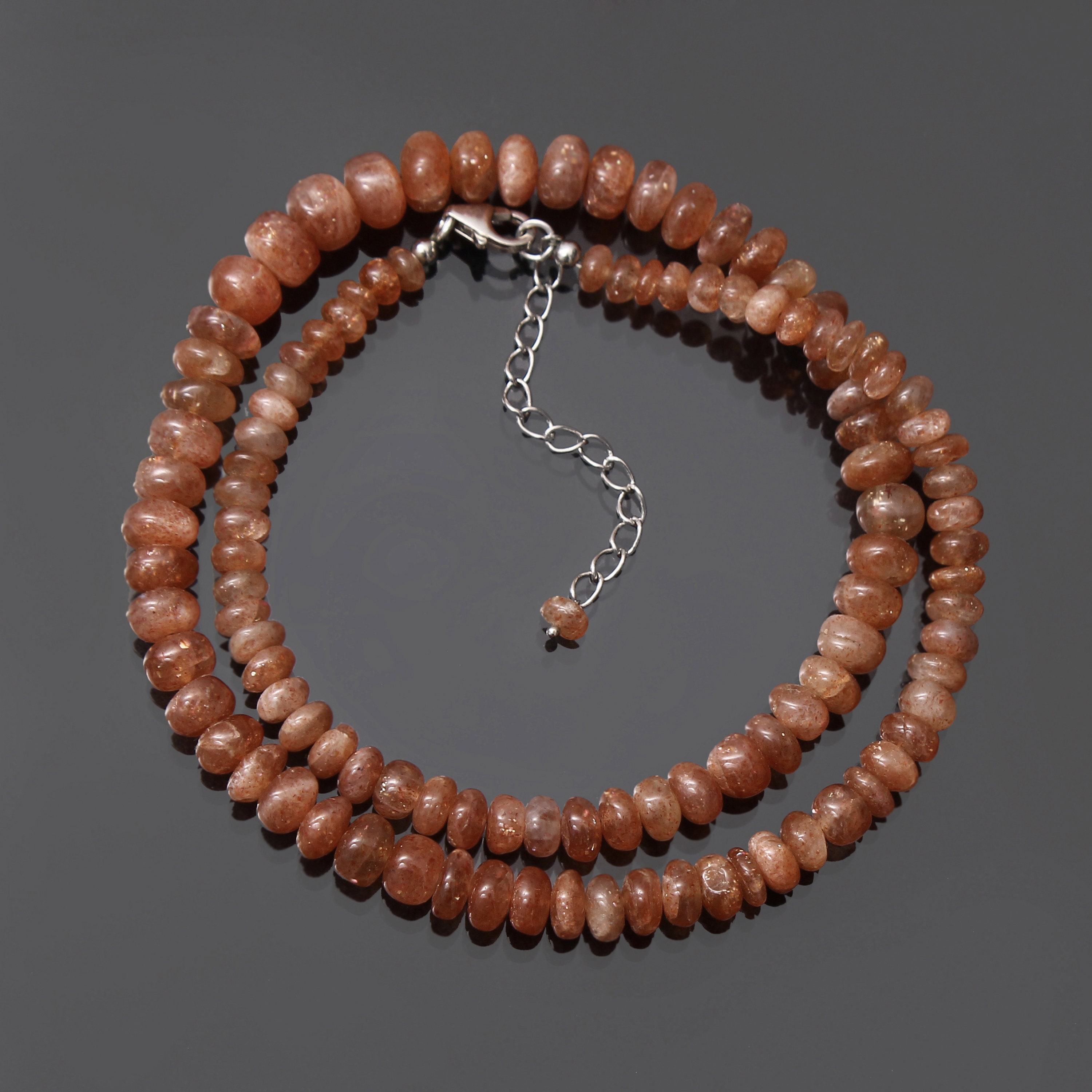 Orange Sunstone Beaded Necklace - Rondelle Beads, 18 Inch Orange Sunstone Beaded Necklace - Rondelle Beads, 18 Inch
