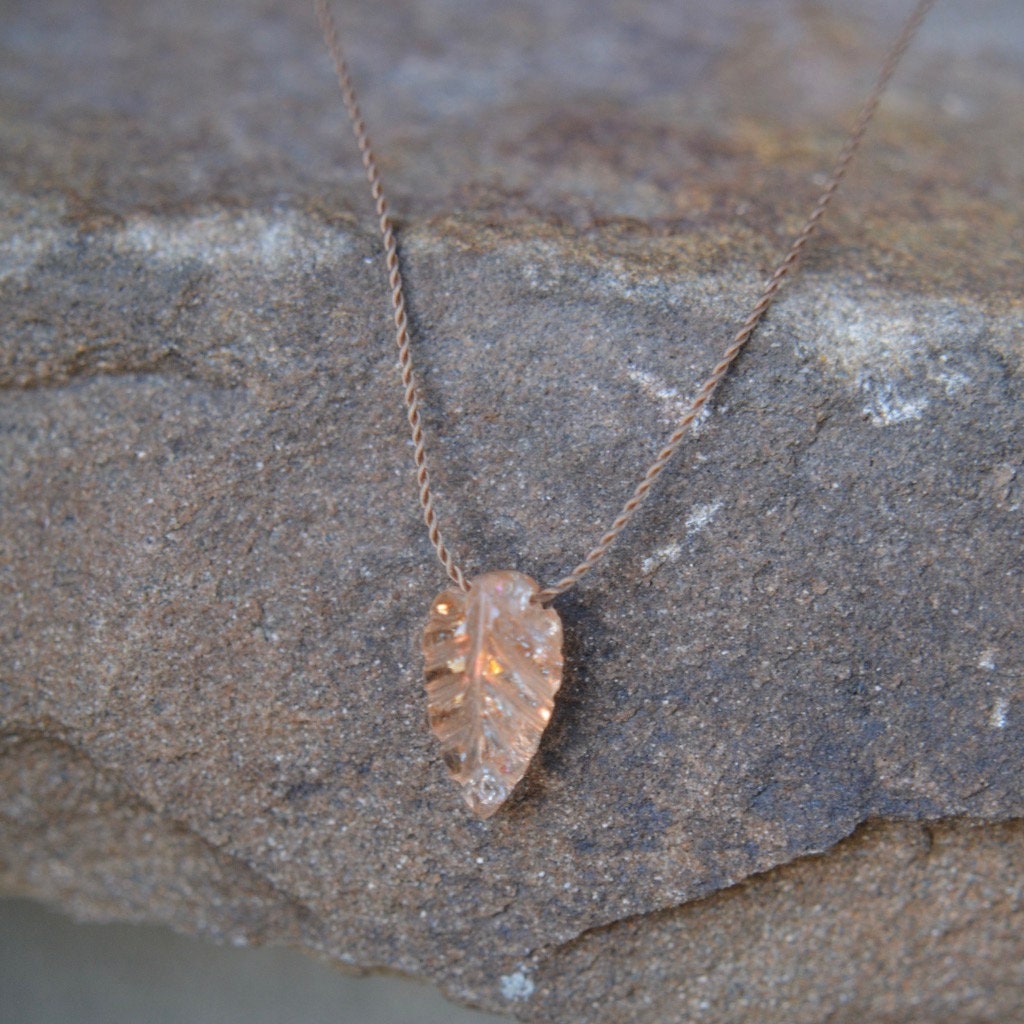 Oregon Sunstone Carved Leaf Floating Stone Necklace 16 Or 18 Inches Oregon Sunstone Carved Leaf Floating Stone Necklace 16 Or 18 Inches