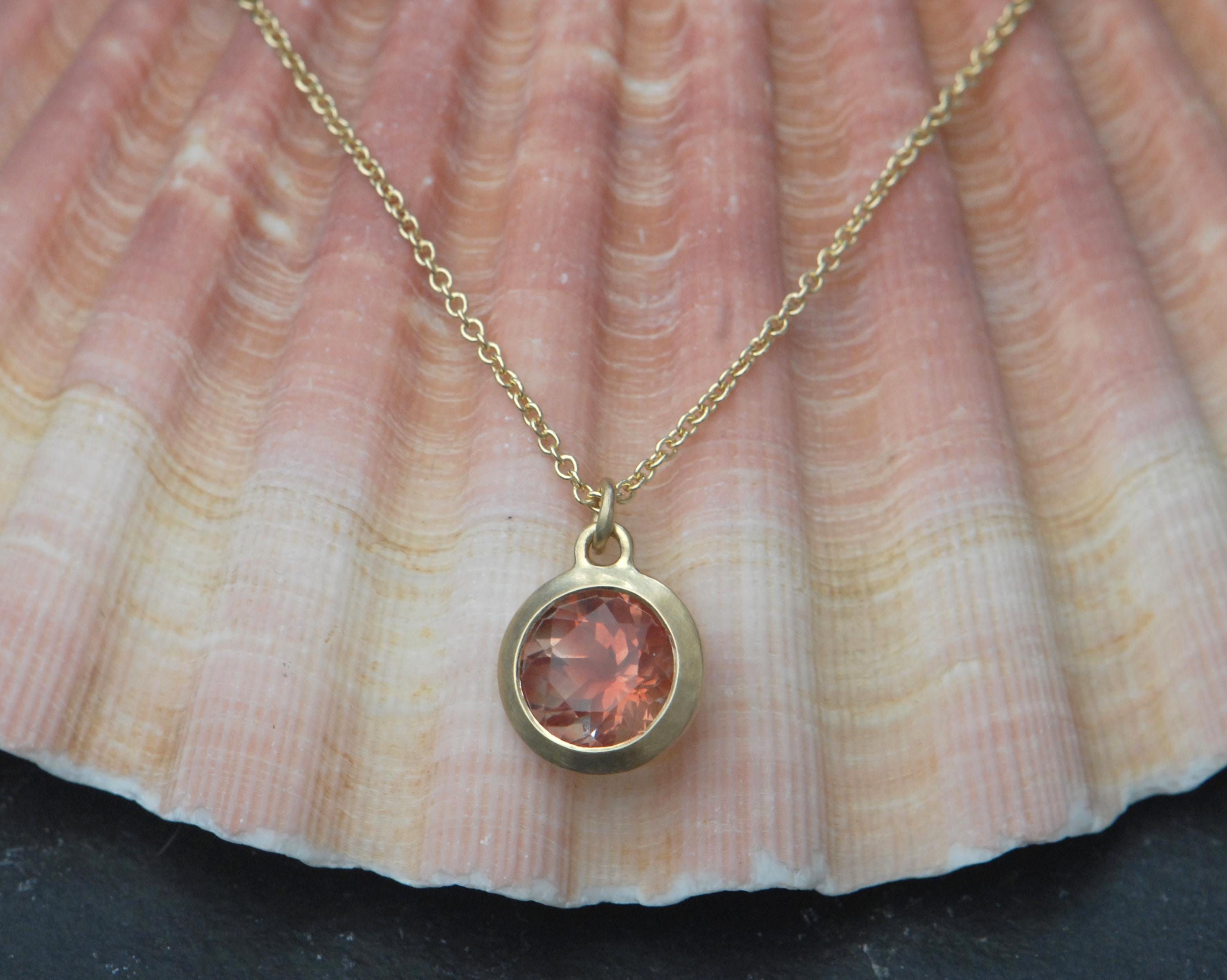 Oregon Sunstone Necklace In 18k Gold, Peach Gemstone Necklace, Gift For Her