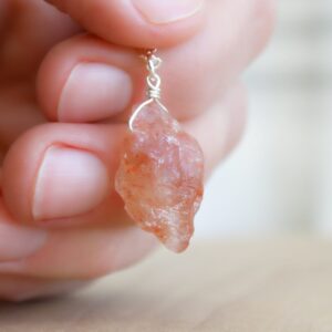 Raw Sunstone Necklace: Natural Crystal Gemstone, Sterling Silver