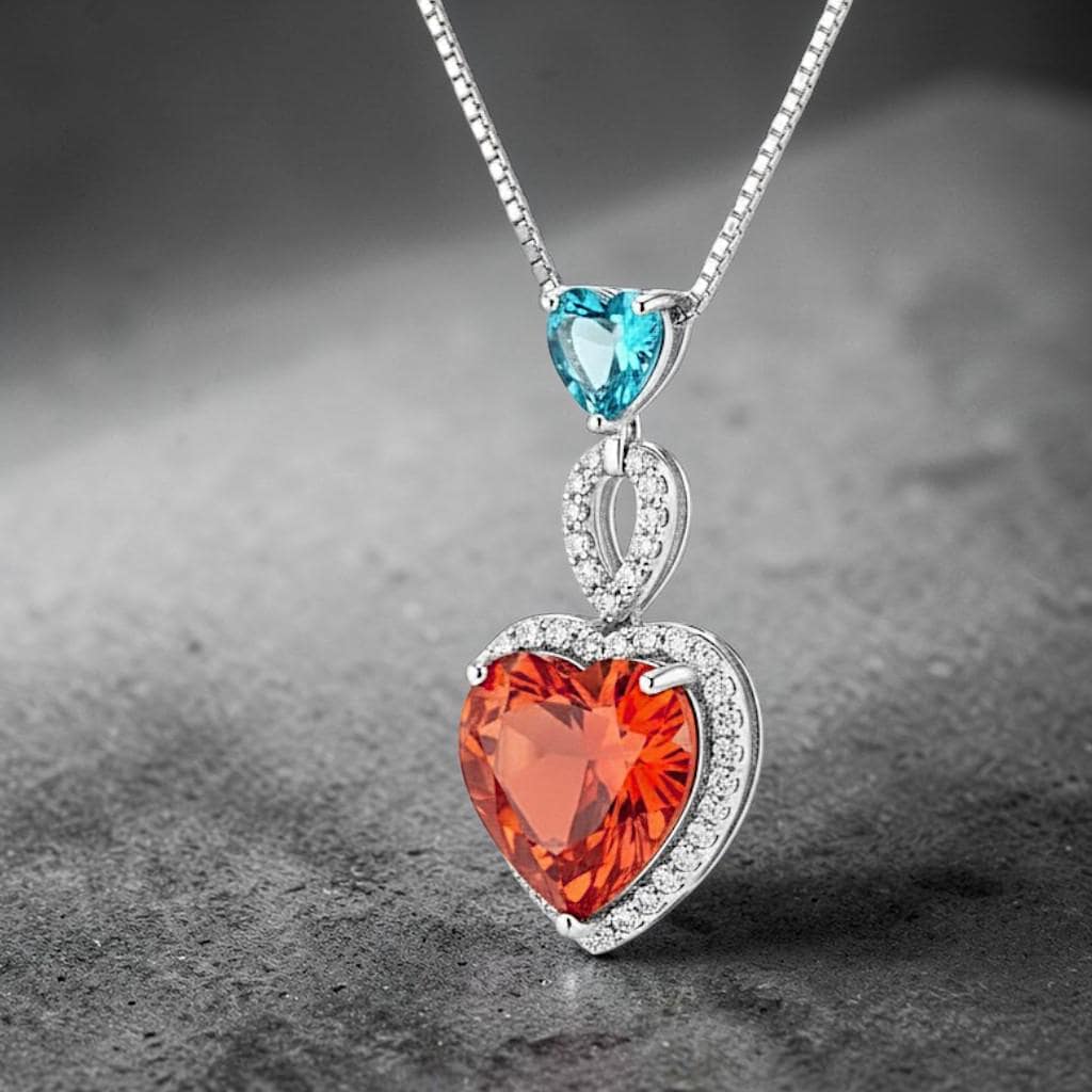 Sunstone Sun Stone Necklace Double Heart Orange Gemstone Necklace - Sterling Silver Adjustable Chain Jewelry #738