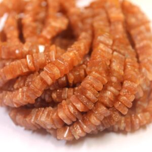 16" Natural Sunstone Heishi Beads: 6.5-7mm Square Gemstone Strand 16" Natural Sunstone Heishi Beads: 6.5-7mm Square Gemstone Strand