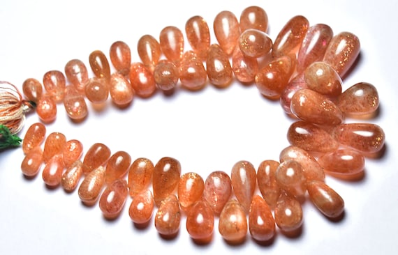 272 Ct Sunstone Smooth Teardrop Beads - 9 Inches - Natural Beautiful Smooth Sunstone Teardrop Briolettes - Size Is 6x10 - 8x17 Mm #2820