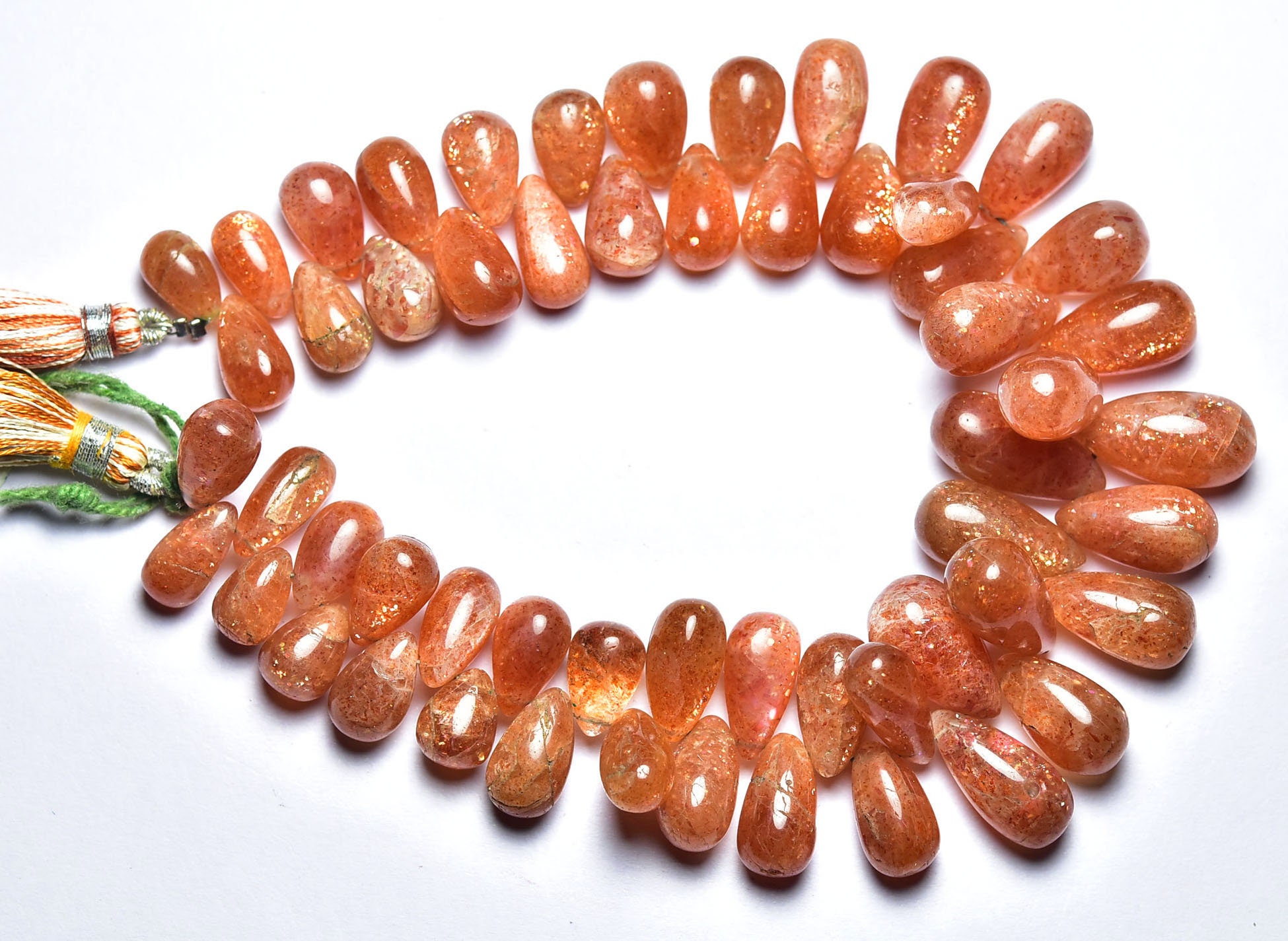 287 Cts Big Sunstone Smooth Teardrop Beads - 9 Inches - Natural Beautiful Smooth Sunstone Teardrop Briolette - Size Is 7x10 - 10x18 Mm #2820