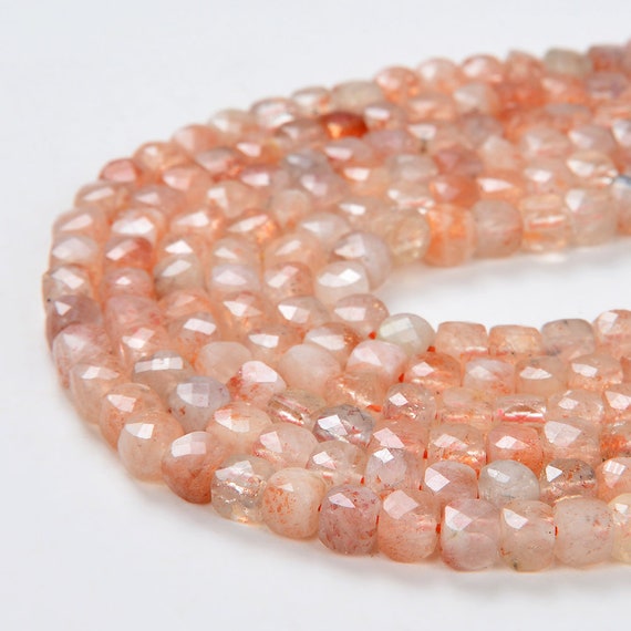 4-5mm Genuine Sunstone Gemstone Grade A Micro Faceted Square Cube Beads 15 Inch Full Strand Bulk Lot 1,2,6,12 And 50 (80007848-p7)