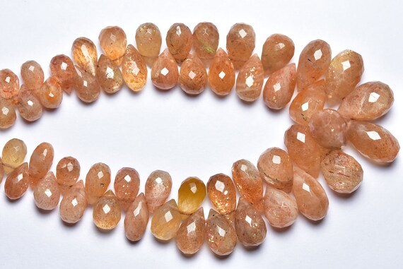 8.5 Inches - Beautiful Natural Faceted Sunstone Tear Drops Briolettes - Size Is 5x8-8x13 Mm #1715 8.5 Inches - Beautiful Natural Faceted Sunstone Tear Drops Briolettes - Size Is 5x8-8x13 Mm #1715