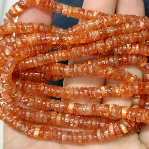 8 Inches Strand, Natural Orange Sunstone Smooth Button Beads, Size 5-5.5mm