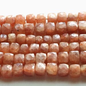 8mm Sunstone Faceted Box Beads, Sunstone Faceted Cube Strand, Sunstone For Jewelry (4in To 8in Options) - God3121 8mm Sunstone Faceted Box Beads, Sunstone Faceted Cube Strand, Sunstone For Jewelry (4in To 8in Options) - God3121
